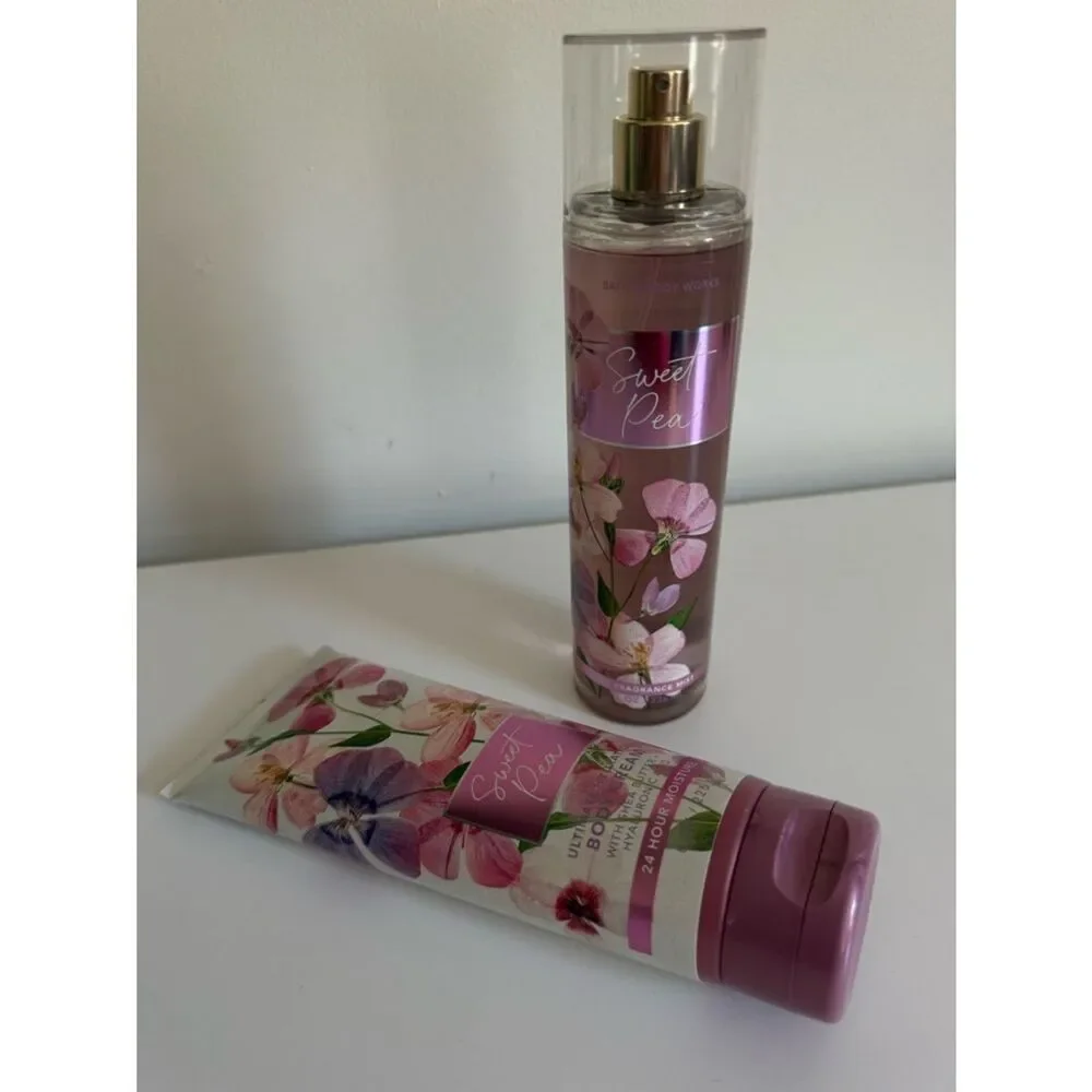 Bath & Body Works Sweet Pea Fragrance Mist & Body Cream Set Women New